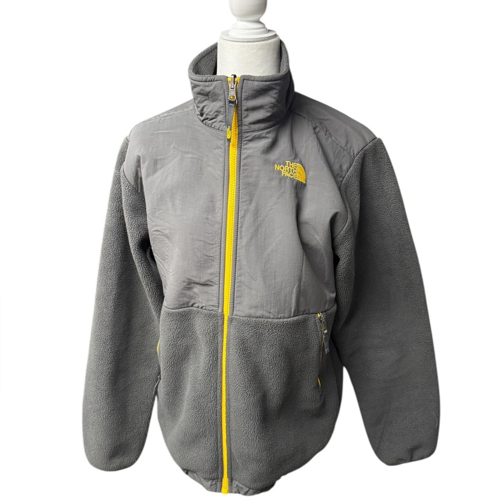 North Face gray yellow Fleece Denali performance Jacket zip up youth XL 18/20